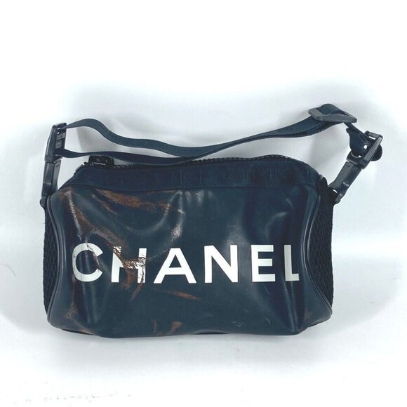 CHANEL Sports logo cylindrical Shoulder Bag rubber Black/White - Picture 1 of 10